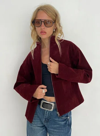Princess Polly Jessalynn Faux Suede Zip Through Jacket In Burgundy