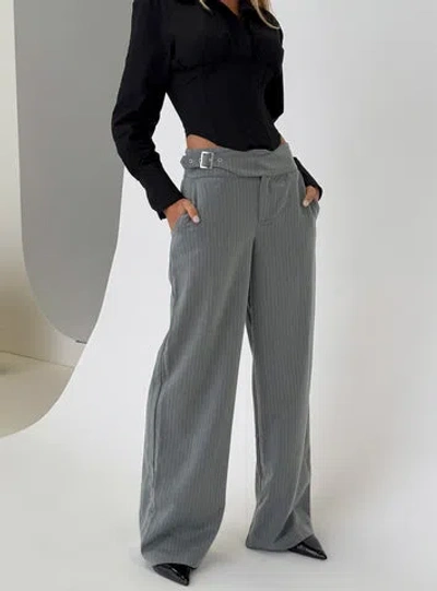 Princess Polly Jinny Relaxed Buckle Tailored Pants In Gray