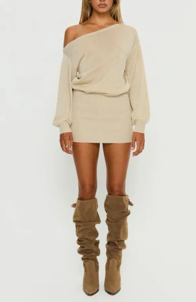 Princess Polly Johannah Metallic One-shoulder Long Sleeve Minidress In Nude