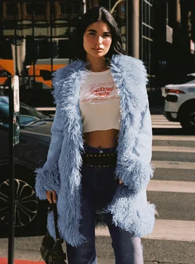 Princess Polly Josefina Faux Fur Detail Jacket In Blue