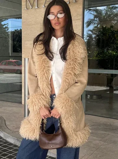 Princess Polly Josefina Faux Fur Detail Jacket In Brown