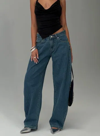 Princess Polly Juda Mid Rise Barrel Leg Jeans In Blue