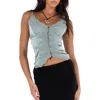 Princess Polly Juliana Lace & Satin Button-up Camisole In Light/pastel Green