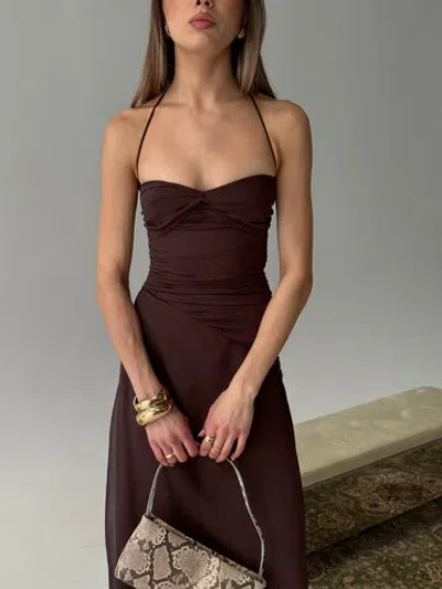Princess Polly Kaemila Halter Chiffon Maxi Dress In Brown