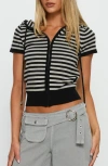 Princess Polly Kahlee Stripe Short Sleeve Zip Hoodie In Black