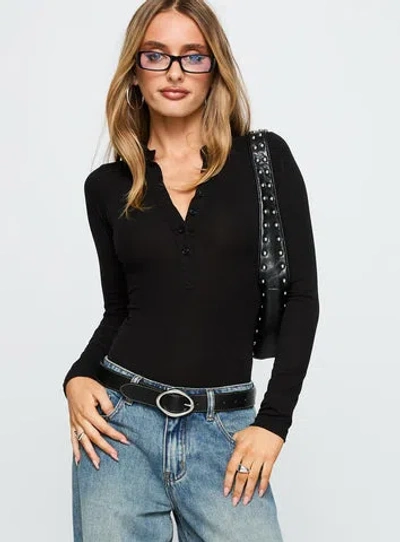 Princess Polly Kandis Long Sleeve Bodysuit In Black