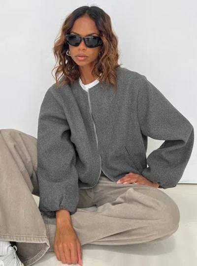 Princess Polly Karletta Cropped Bomber Jacket In Gray