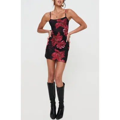 Princess Polly Kellers Floral Mesh Mini Slipdress In Black/red