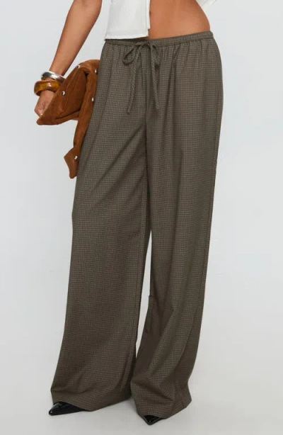Princess Polly Ketrina Tie Waist Plaid Wide Leg Pants In Brown