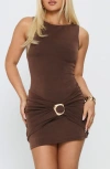 Princess Polly Kharla Ruched Hardware Body-con Minidress In Brown