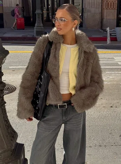 Princess Polly Kimberli Faux Fur Collared Jacket In Brown
