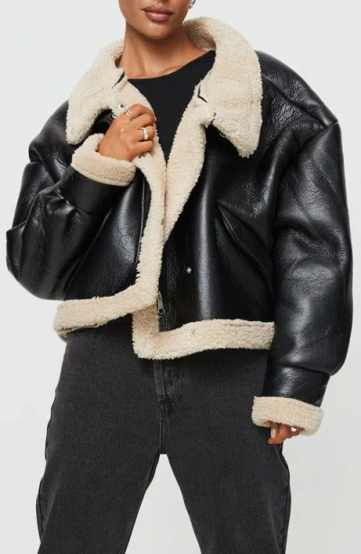 Princess Polly Kimmons Faux Leather Jacket With Faux Shearling Trim