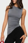 Princess Polly Kinger Ruched Aymmetric Tank In Slate