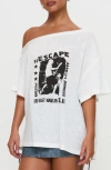 Princess Polly Kippa Off The Shoulder Oversize Graphic T-shirt In White