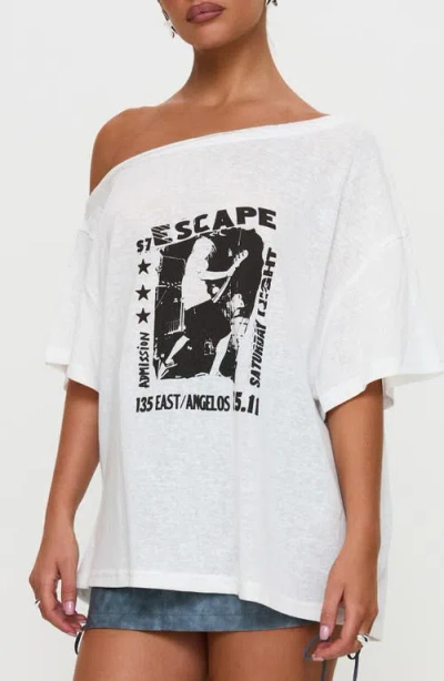Princess Polly Kippa Off The Shoulder Oversize Graphic T-shirt In White