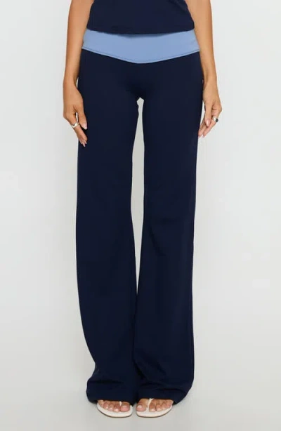 Princess Polly Kobee Contrast Waist Flare Jersey Pants In Black