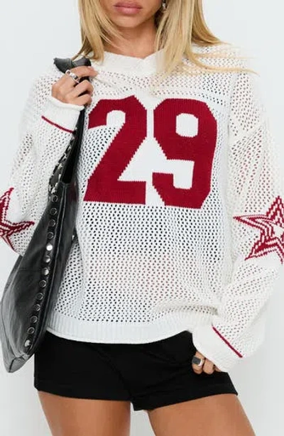 Princess Polly Korrin Graphic V-neck Sweater In White