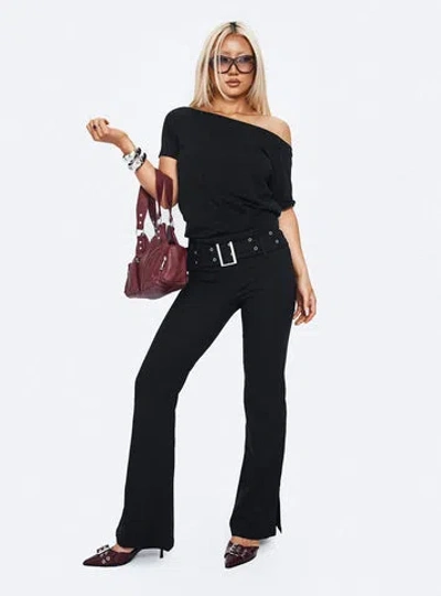 Princess Polly Kortnee Eyelet Detail Flare Leg Pants In Black