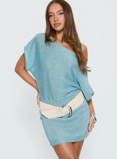 Princess Polly Kysa Off Shoulder Knit Mini Dress In Blue