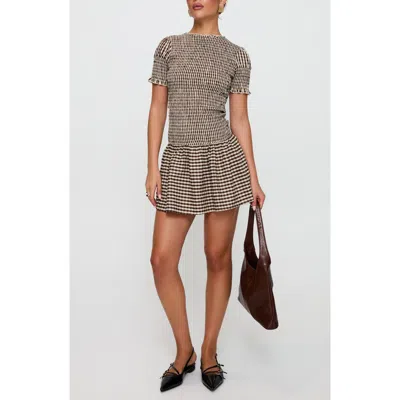 Princess Polly Laurita Gingham Smocked Minidress In Brown