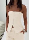 Princess Polly Lavish Living Split Front Strapless Top In Cream