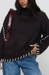 Princess Polly Leizure Whipstitch Trim Turtleneck Sweater