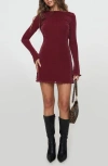 Princess Polly Leshner Shimmer Open Back Long Sleeve Minidress In Burgundy