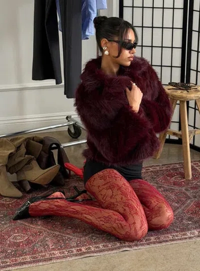 Princess Polly Liannah Faux Fur Jacket In Red