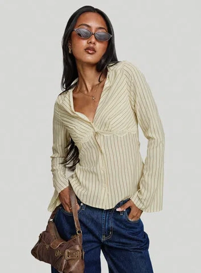 Princess Polly Life Begins Long Sleeve Lace Trim Top In Cream Stripe
