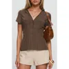 Princess Polly Life Begins Short Sleeve Shirt In Brown
