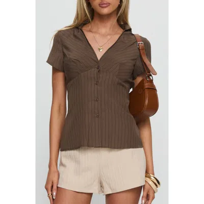 Princess Polly Life Begins Short Sleeve Shirt In Brown