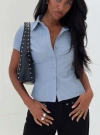 Princess Polly Lift Off Button Up Top In Blue
