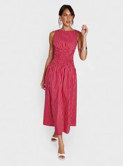 Princess Polly Lilienne Stripe Cotton Blend Poplin Dress In Red