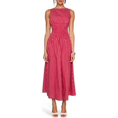 Princess Polly Lilienne Stripe Cotton Blend Poplin Dress In Red