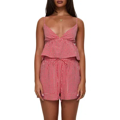 Princess Polly Lillie Gingham Camisole & Shorts Set In Red