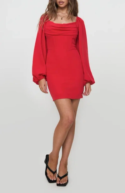 Princess Polly Lillie Long Sleeve Corset Minidress In Red