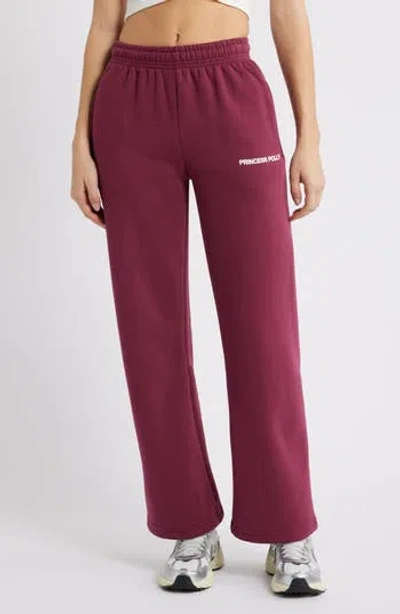 Princess Polly Logo Drawstring Sweatpants In Burgundy