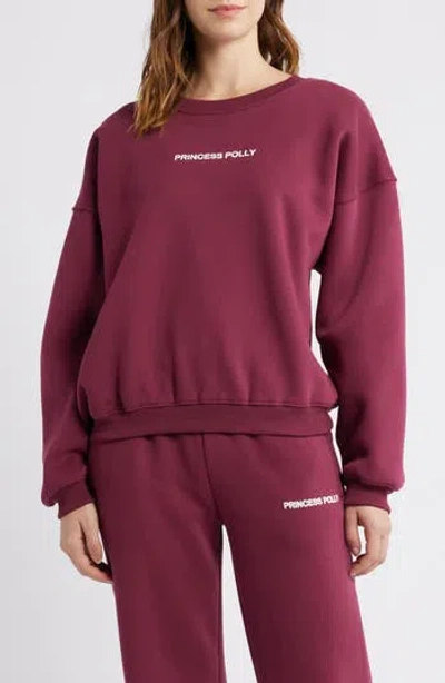 Princess Polly Logo Graphic Crewneck Sweatshirt In Burgundy