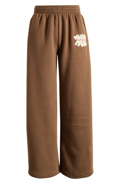 Princess Polly Logo Wide Leg Sweatpants In Brown