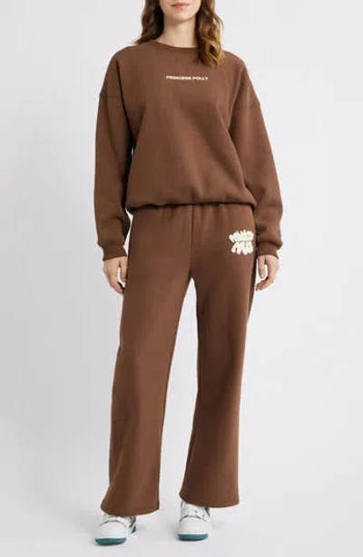 Princess Polly Logo Wide Leg Sweatpants In Chocolate