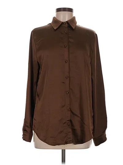 Pre-owned Princess Polly Long Sleeve Blouse In Brown