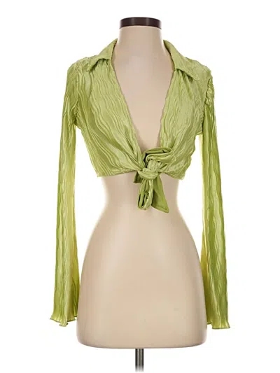 Pre-owned Princess Polly Long Sleeve Blouse In Green