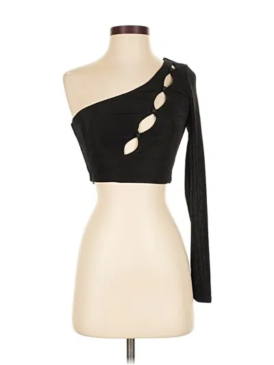 Pre-owned Princess Polly Long Sleeve Top Black One Shoulder Neckline Tops