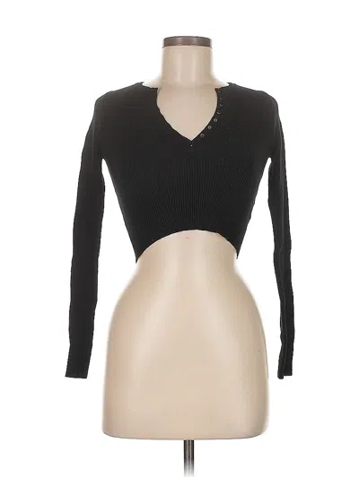 Pre-owned Princess Polly Long Sleeve Top Black Plunge Neckline Tops