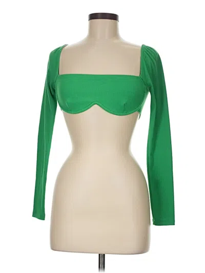 Pre-owned Princess Polly Long Sleeve Top Green Sweetheart Neckline Tops