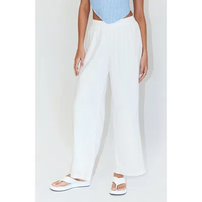 Princess Polly Louis Cotton & Linen Wide Leg Pants In White