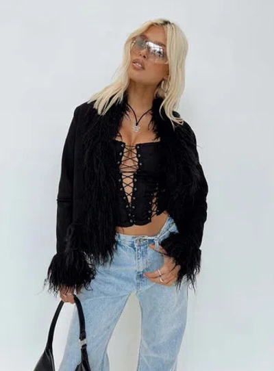 Princess Polly Lowden Faux Fur Jacket In Black