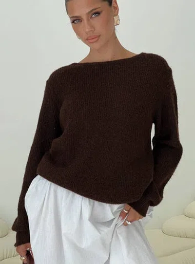 Princess Polly Lower Impact Abrams Rib Knit Crew Sweater In Chocolate Marle
