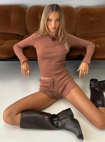 Princess Polly Lower Impact Ahani Low Rise Knit Shorts In Brown