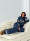 Princess Polly Lower Impact Alpine Knit Pants In Navy / Cream